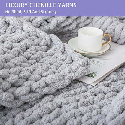 Bigacogo Chunky Knit Throw Blanket for Couch, 40x40 inches, 100% Hand Knitted with Thick Jumbo