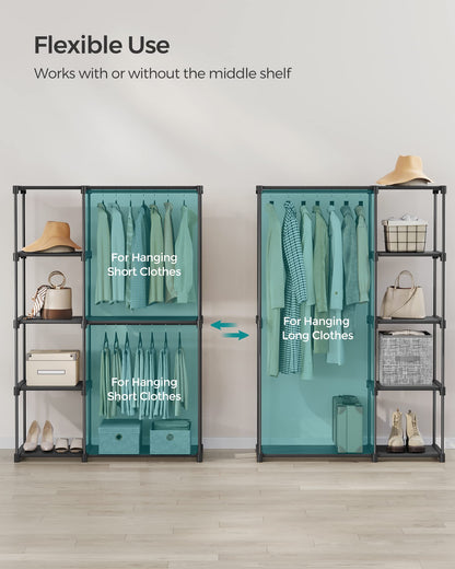 SONGMICS Portable Closet, Freestanding Closet Organizer, Clothes Rack with Shelves, Hanging Rods