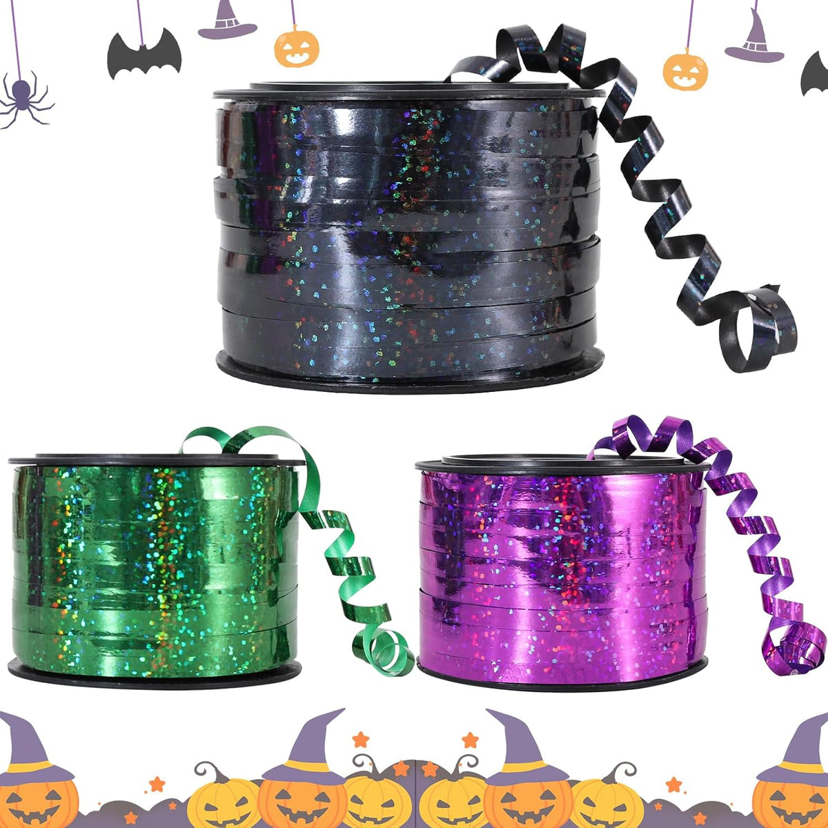 BEISHIDA 3 Pack 100 Yards Red Green Purple Halloween Curling Ribbon Balloon String Gift Wrapping
