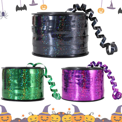 BEISHIDA 3 Pack 100 Yards Red Green Purple Halloween Curling Ribbon Balloon String Gift Wrapping