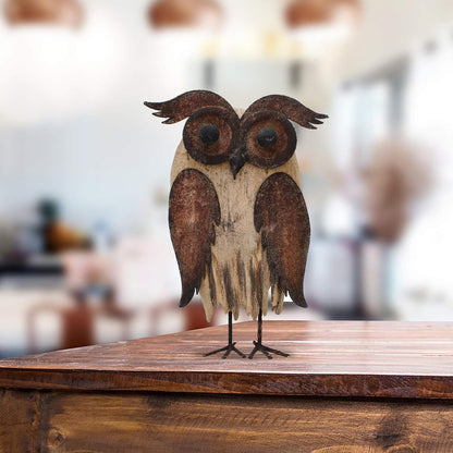 Rustic Owl Figurines Decor Animal Statue for Home - Wooden Stand Owl Sculptures Decorations for