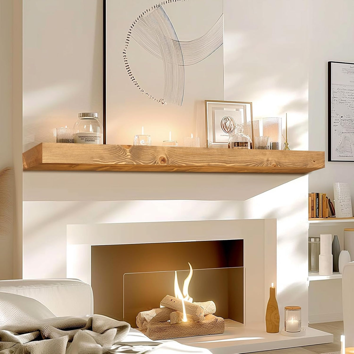 48x7x3 Fireplace Mantel - Solid Rustic Wood - Wall Mounted Floating Shelf with Invisible Heavy Duty