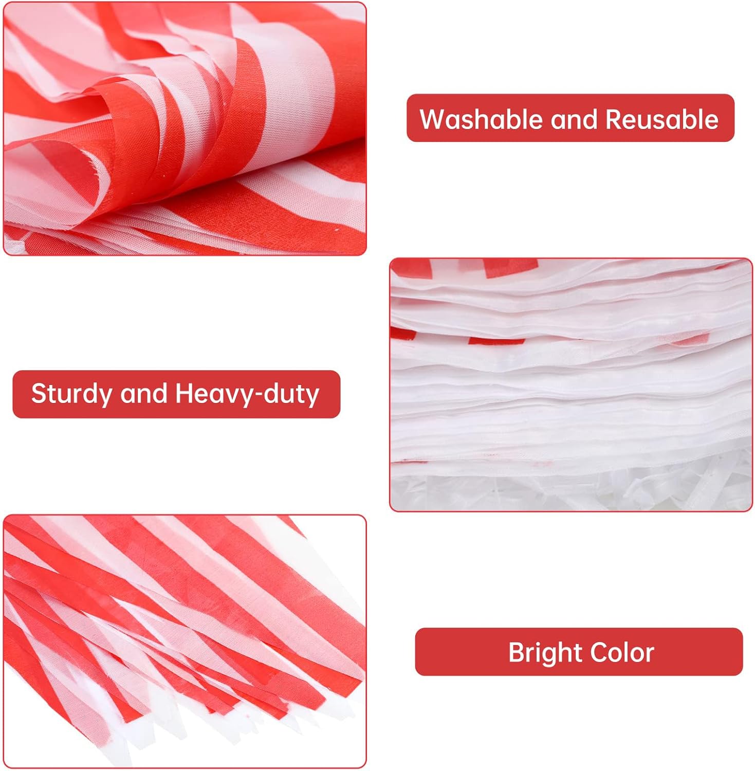 RUBFAC 170ft 120pcs Red and White Striped Pennant Banner, Carnival Circus Decorations Supplies