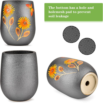 Sungmor 10.6 Inch Ceramic Succulent Plant Pot with Drainage Hole, Hand Painted Flower Pots for