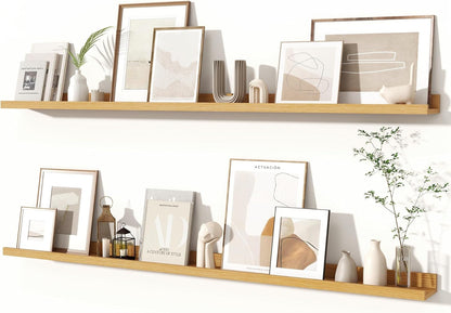 Fun Memories Picture Ledge Shelves Set of 2, 55 Inch Rustic Wall Mounted Floating Shelves with Lip