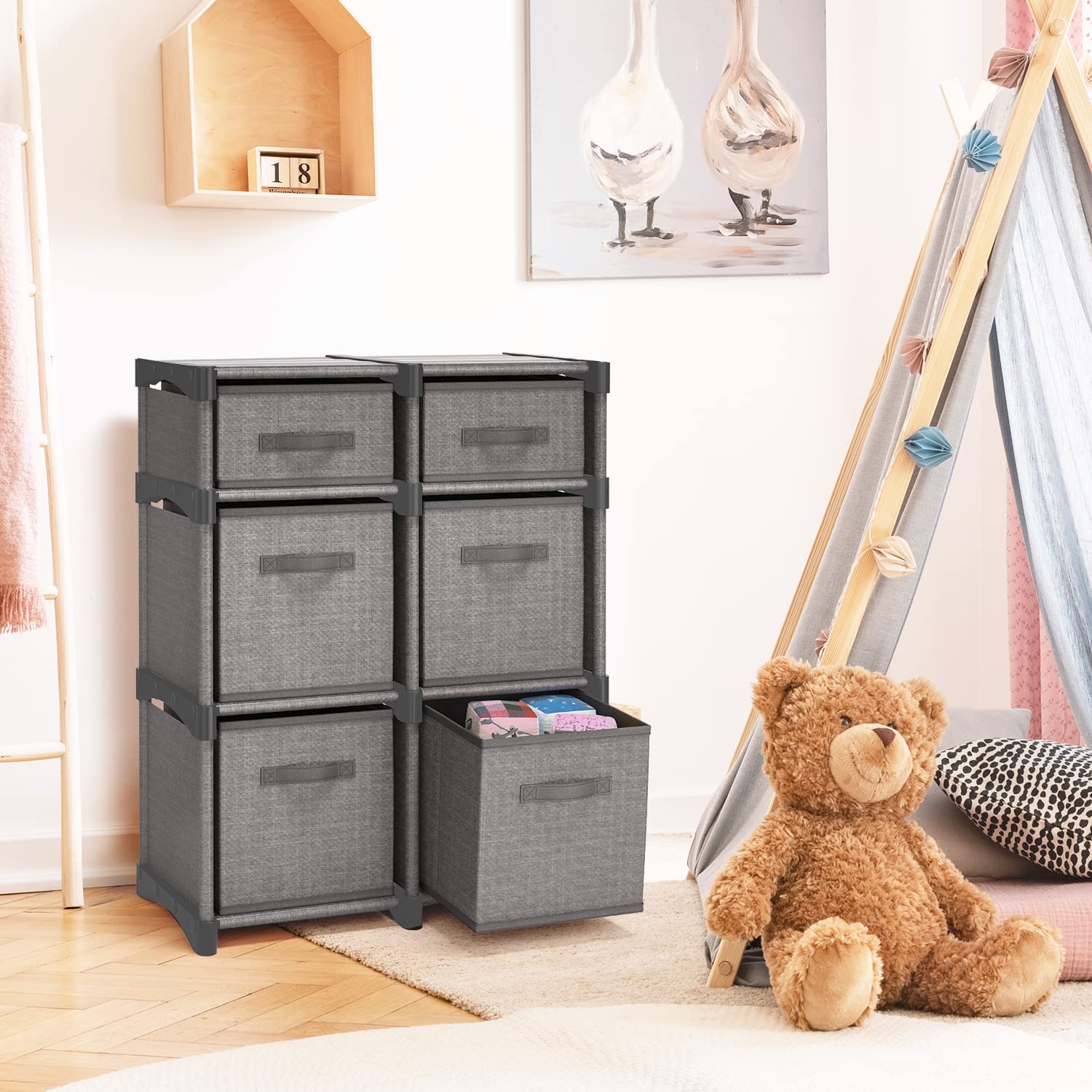 6 Cube Storage Organizer, Gray Storage Cubes Organizer Shelves, Sturdy Cubbies Storage Shelves with