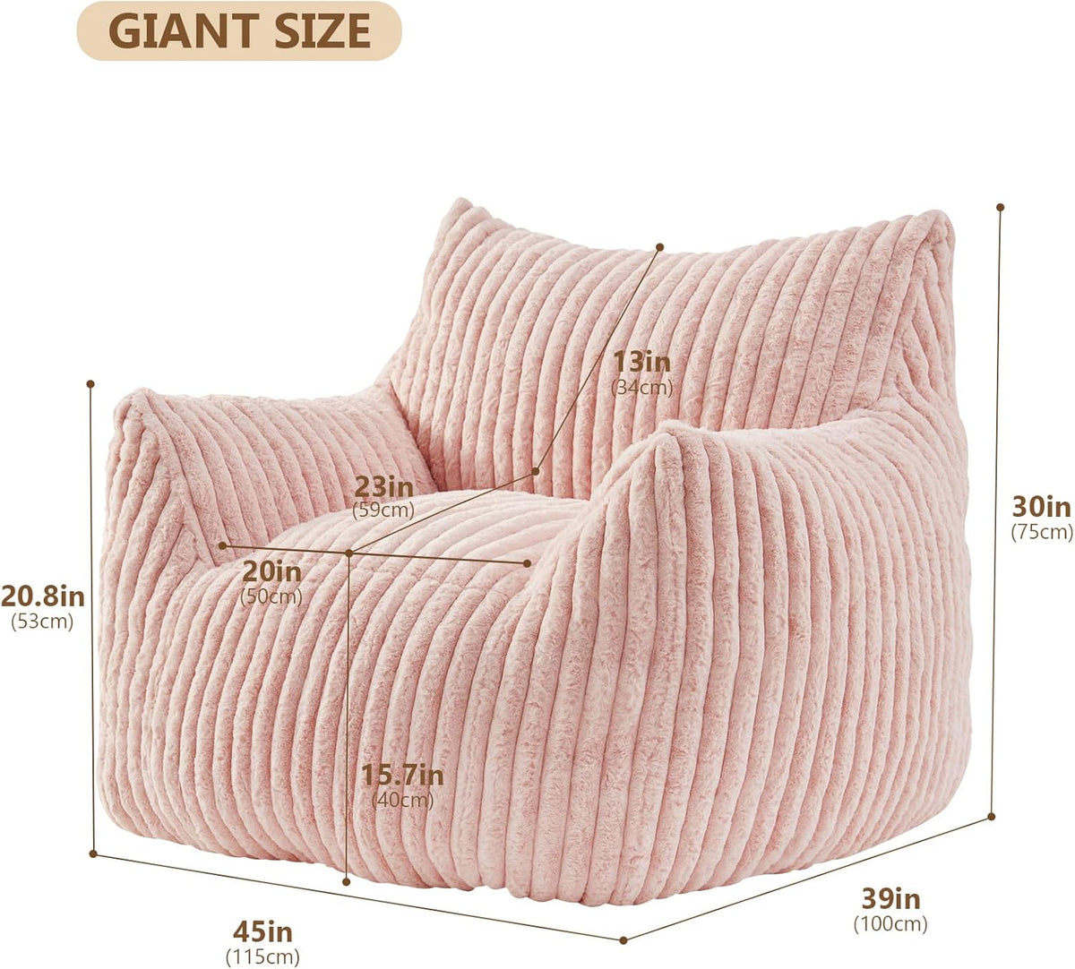 Giant Bean Bag Chairs for Adults Teens, Large Bean Bag Sofa Chairs with Filling Comfy Fuzzy BeanBag