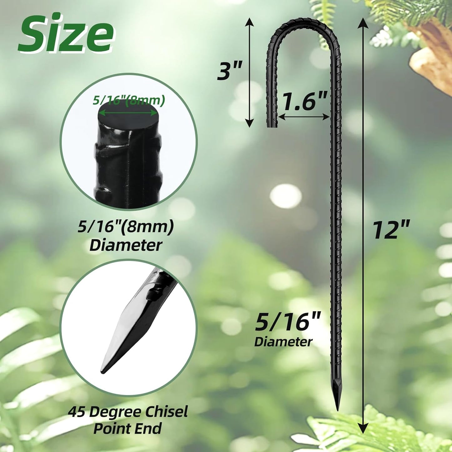 12 Inch Rebar Stakes J Hook Ground Stakes 16-Pack Heavy Duty Galvanized Chain Link Fence Stakes