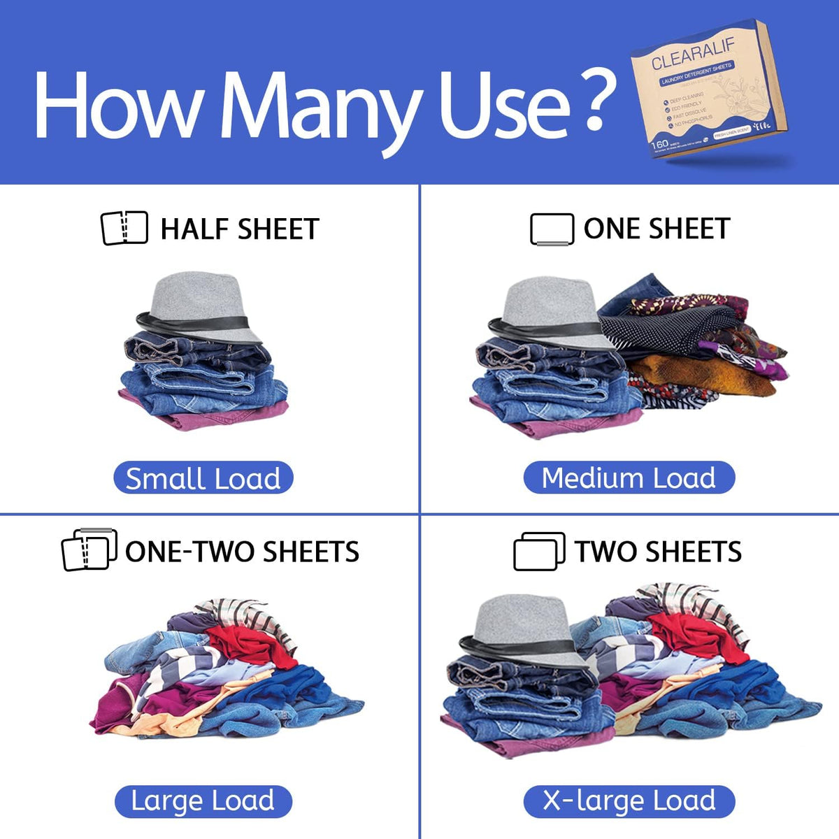 CLEARALIF Laundry Detergent Sheets (480 Loads), Fresh Linen,Great For Travel,Apartments