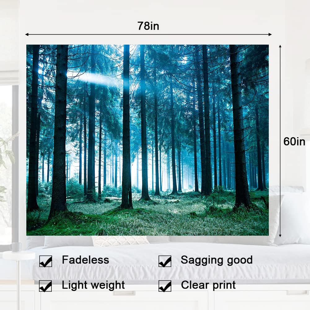 Llamazing Forest Tapestry - Home Decor Landscape for Living Room & Bedroom (Forest White Light