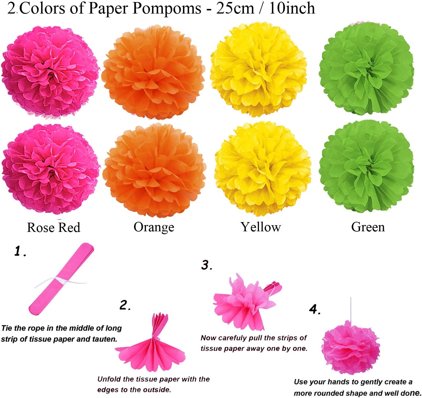 ZERODECO Party Decoration, 21 Pcs Multi-color Hanging Paper Fans, Pom Poms Flowers, Garlands String