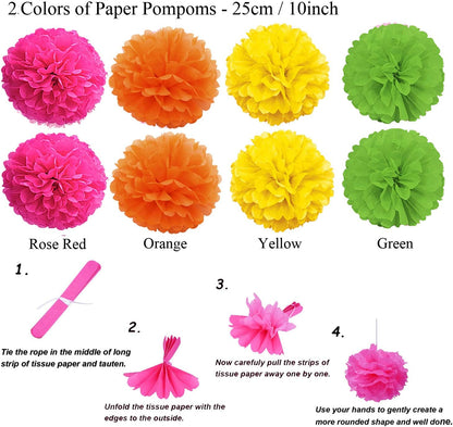 ZERODECO Party Decoration, 21 Pcs Multi-color Hanging Paper Fans, Pom Poms Flowers, Garlands String