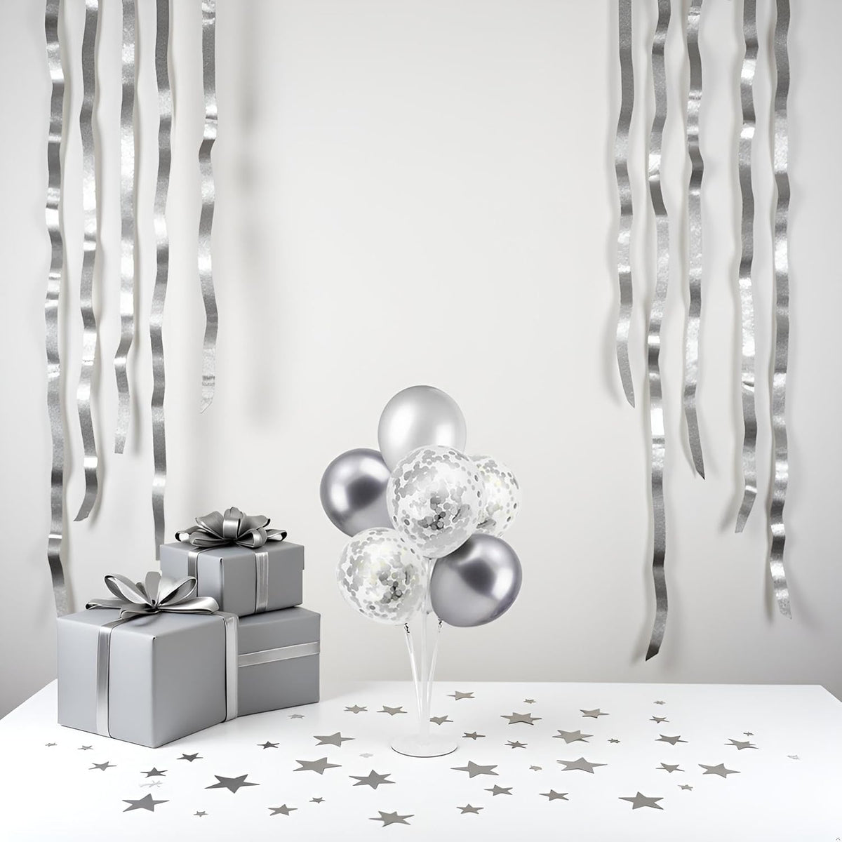 Silver Balloon Stand Centerpiece Table Decorations for 25th Wedding Anniversary Birthday Bridal