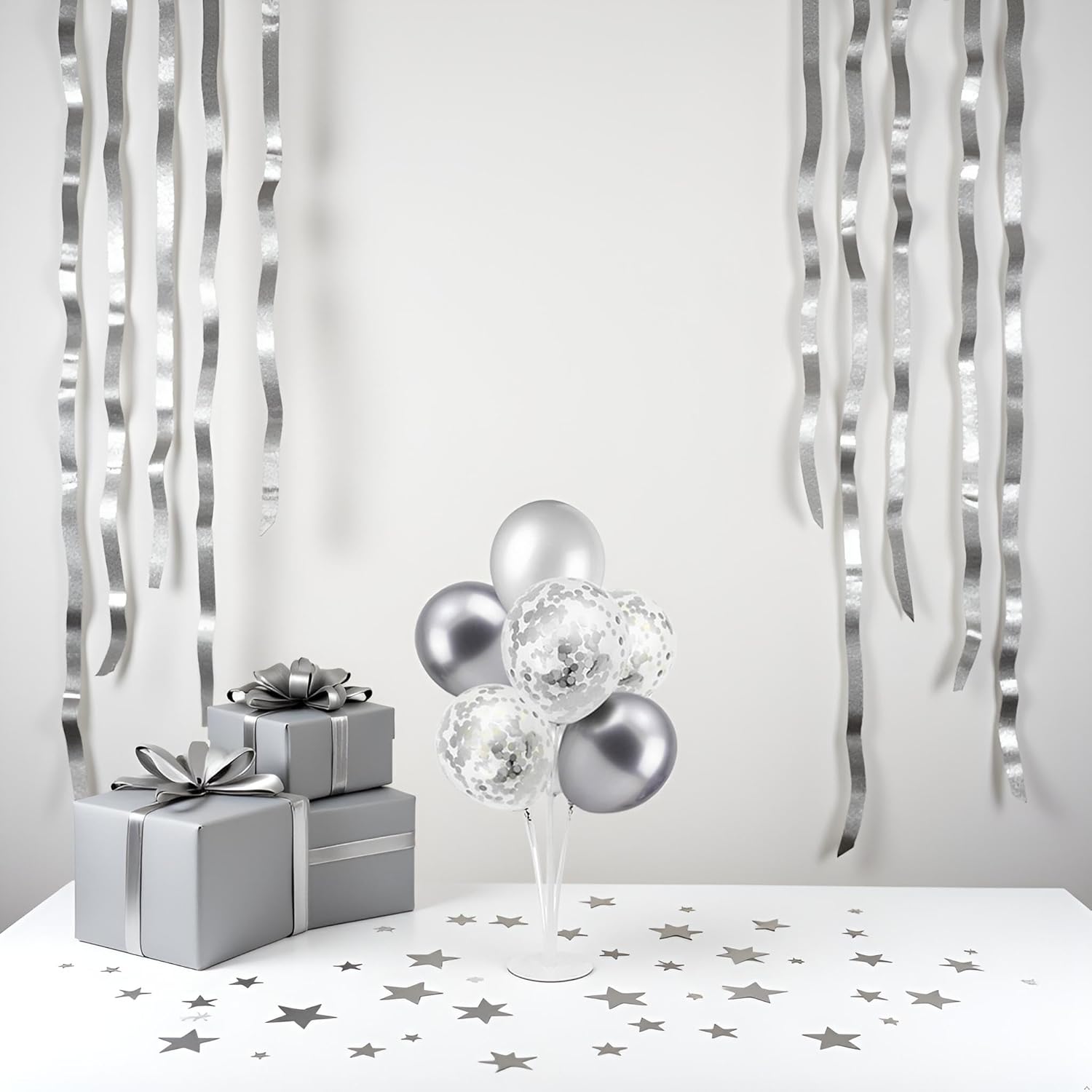 Silver Balloon Stand Centerpiece Table Decorations for 25th Wedding Anniversary Birthday Bridal