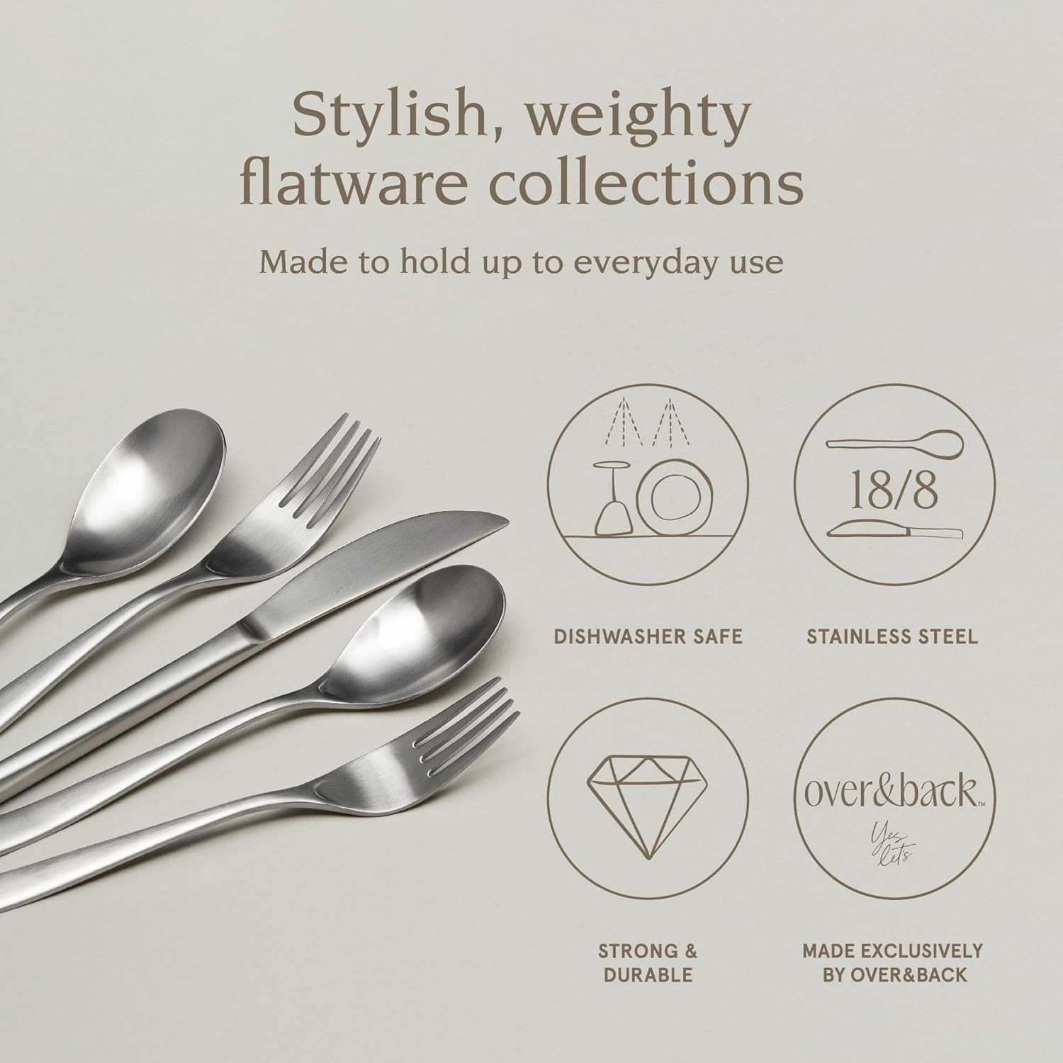 over&back 20pc Curved Flatware Cutlery Set - Comes with 4 Dinner Forks, 4 Salad Forks, 4 Dinner