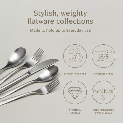 over&back 20pc Curved Flatware Cutlery Set - Comes with 4 Dinner Forks, 4 Salad Forks, 4 Dinner