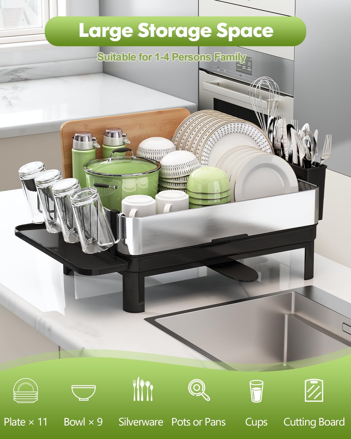 BOOSINY Stainless Steel Dish Drying Rack, Dish Racks for Kitchen Counter, Rust Proof Dish Drainer