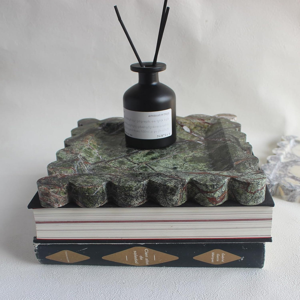Natural Luxury Marble Tray with Scalloped Edge, Handmade Square Decorative Tray, Catch All Tray for