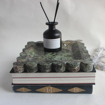 Natural Luxury Marble Tray with Scalloped Edge, Handmade Square Decorative Tray, Catch All Tray for