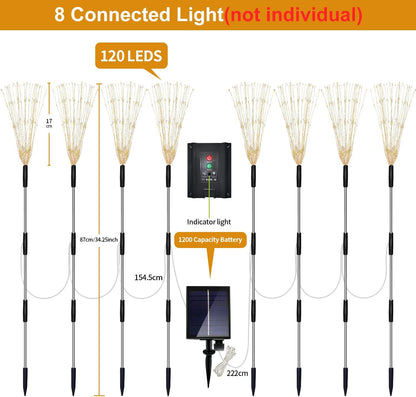 Maleyt Solar Garden Lights 8 Pack, Solar Powered Outdoor Decorative Lamps, 120 LED Solar Firework