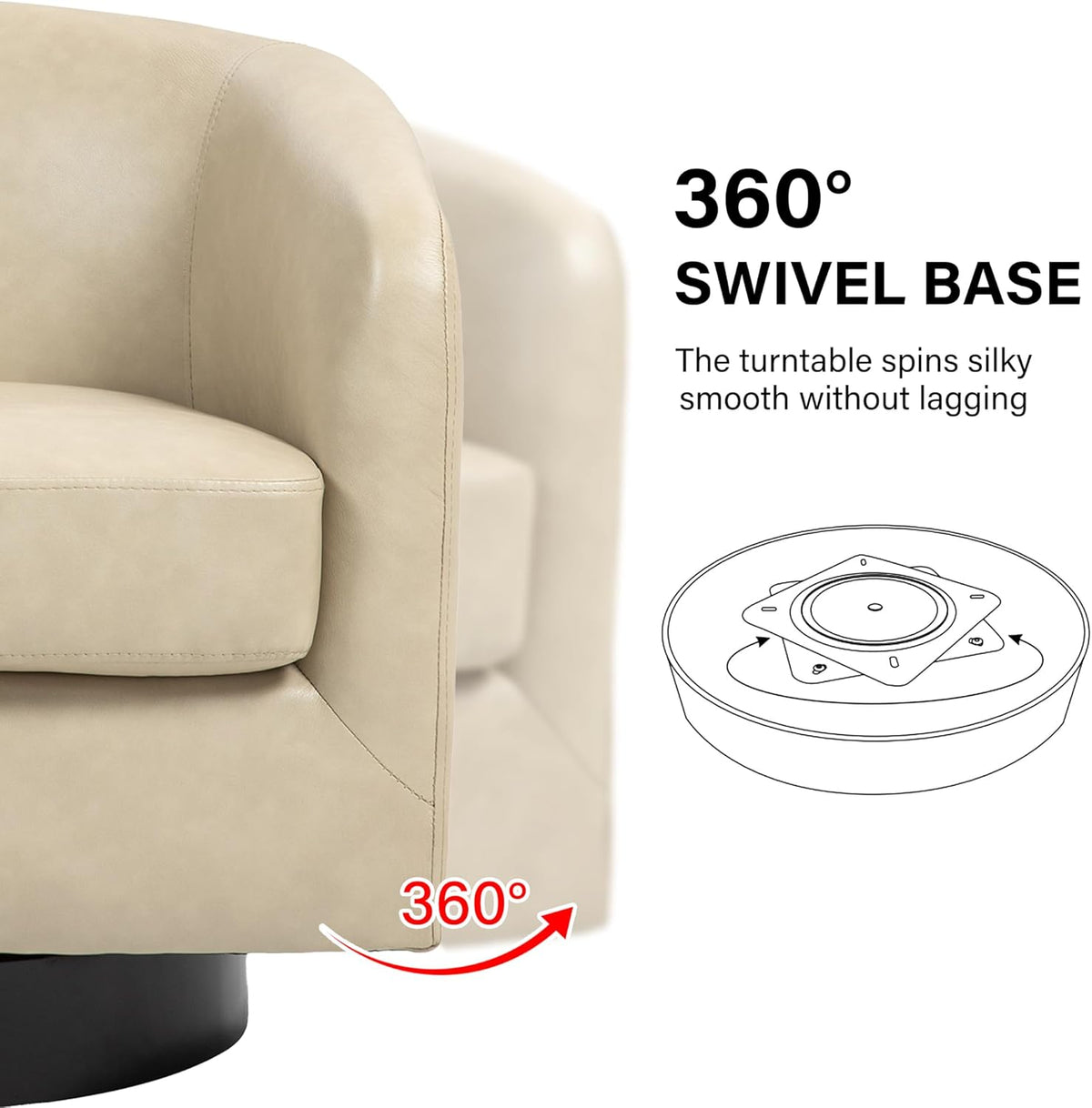 Swivel Barrel Accent Chair, Modern Round Faux Leather Arm Chair for Living Room, Bedroom, Comfy