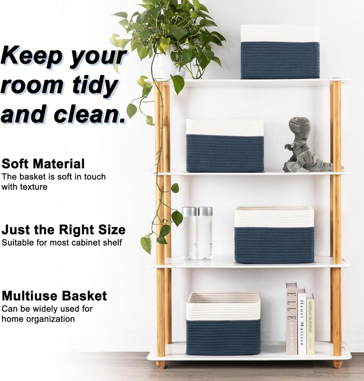 4 Pack Storage Baskets for Organizing, Woven Baskets for Shelves - Perfect for Toys, Books, Towels