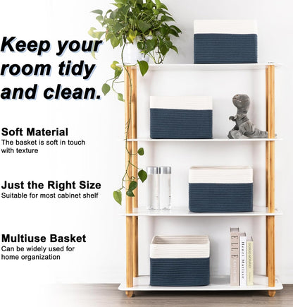4 Pack Storage Baskets for Organizing, Woven Baskets for Shelves - Perfect for Toys, Books, Towels