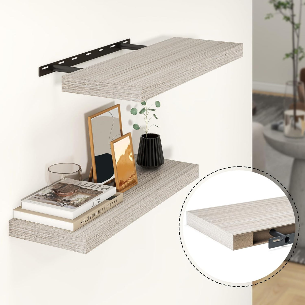 Heimlove 24 inch Floating Shelves for Wall,9.3 inch deep Grey Bathroom Over Toilet Shelf,Wall