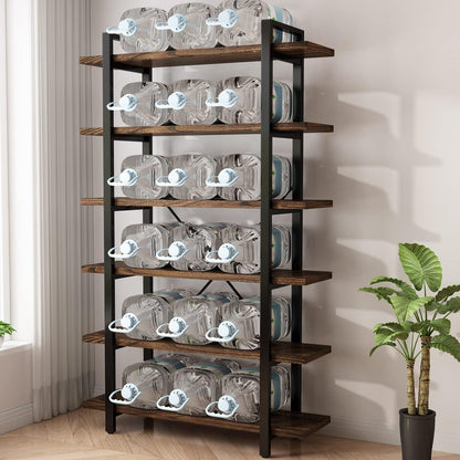 Solid Wood Bookcase and Book Shelves Wood and Metal Shelving Unit 6 Tier Bookshelf Modern Rustic