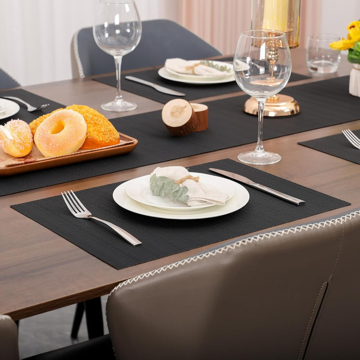 Myir JUN Placemats Set of 6, Vinyl Woven Placemats Place Mats Indoor Washable Table Mats Non-Slip
