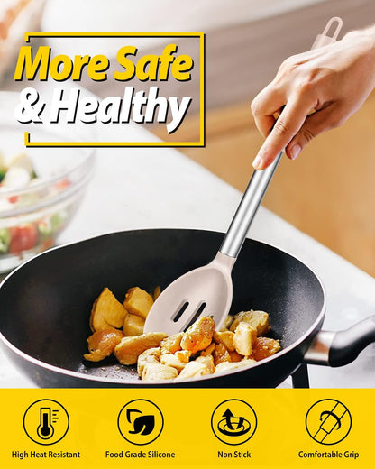 Pack of 2 Large Silicone Cooking Spoons,Non Stick Solid Basting Spoon,Heat-Resistant Kitchen