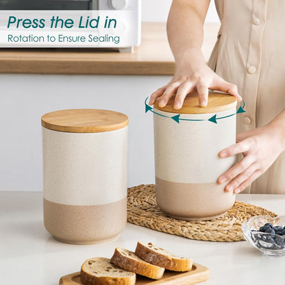 vancasso Sabine Large Ceramic Canister Set with Airtight Wood Lids - 2-Piece Kitchen Food Storage