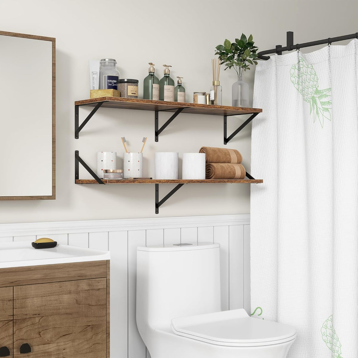 36"W x 10"D Floating Shelves, 10 Inch Deep Floating Shelves, Farmhouse Rustic Deep Wall Shelves for