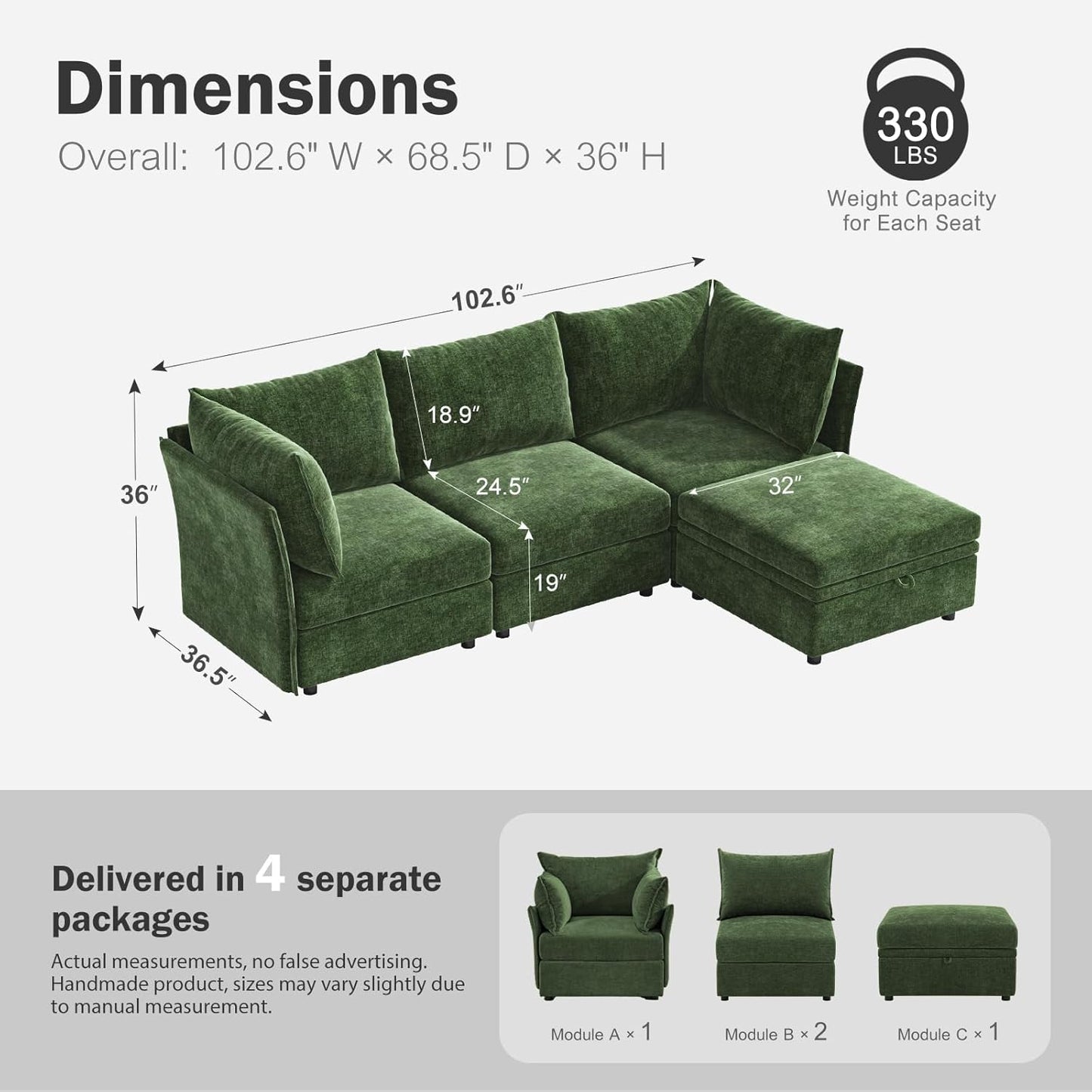 102.6" Modular Sectional Sofa, L Shaped Couch Set for Living Room, 3-Seater Comfy Cloud Couches