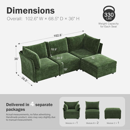 102.6" Modular Sectional Sofa, L Shaped Couch Set for Living Room, 3-Seater Comfy Cloud Couches