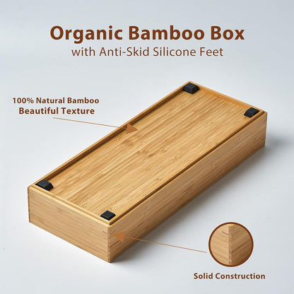 Umilife Bamboo Kitchen Drawer Organizer Boxes with Anti-Skid Silicone Feet, 2pcs Stackable Storage