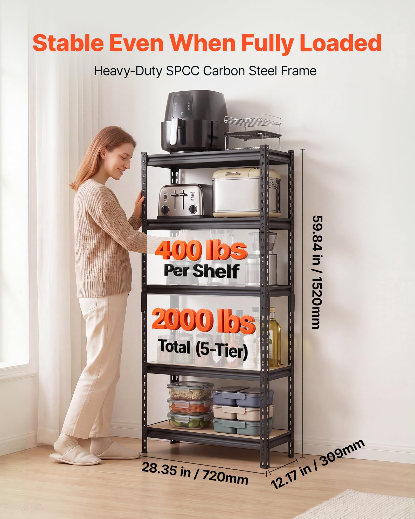 VEVOR Storage Shelves, 5-Tier Adjustable, 2000 lbs Capacity, Heavy Duty Garage Storage Shelving