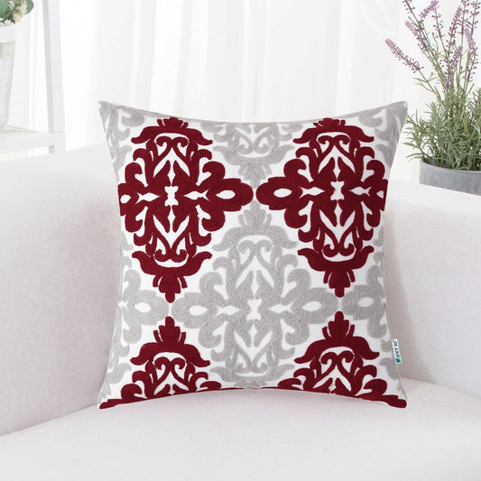 HWY 50 Burgundy Red Decorative Throw Pillow Covers 18x18 Inch (1 Piece), Embroidered Cotton