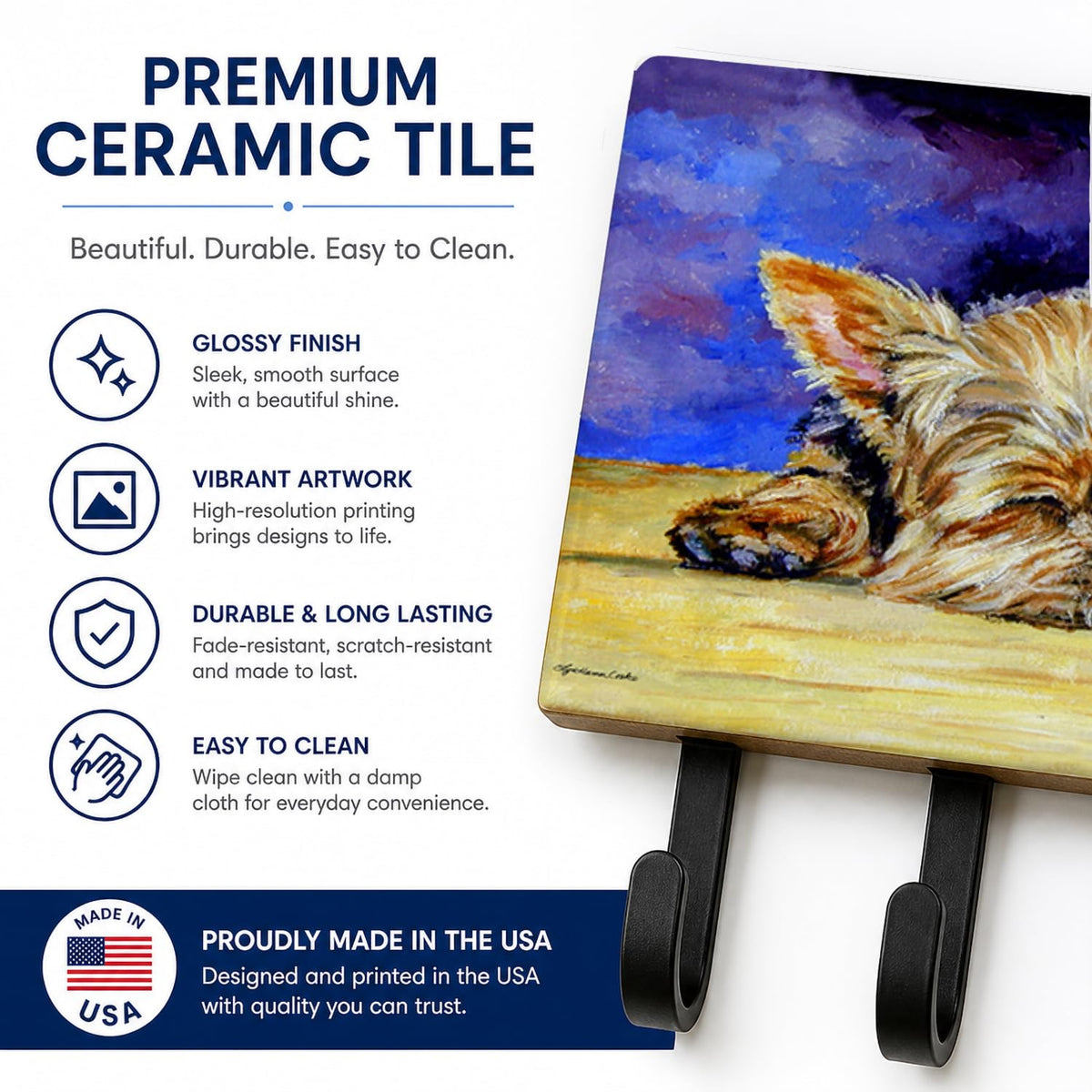 Caroline's Treasures 7357TH68 Yorkie Taking a Nap Leash or Key Holder, Wall Hooks, Key Hooks