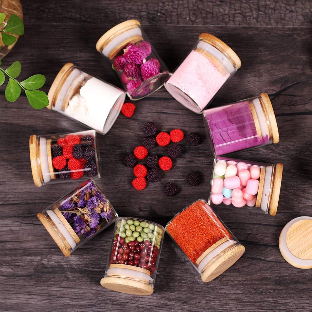 Spice Jar Set,2.5oz 20 Piece Glass Jar with Bamboo Airtight Lids and Labels, Mini Clear Food