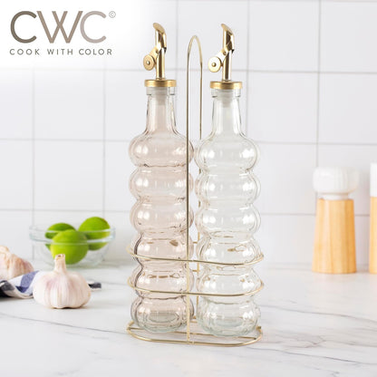 COOK WITH COLOR Glass Olive Oil Bottle Dispenser - 2 Pack- 17oz Oil and Vinegar Cruet - Olive Oil