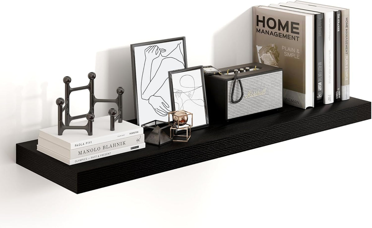 Heimlove 36 Inch Black Floating Shelves for Wall,10 Inch Deep Wood Shelves with Invisible