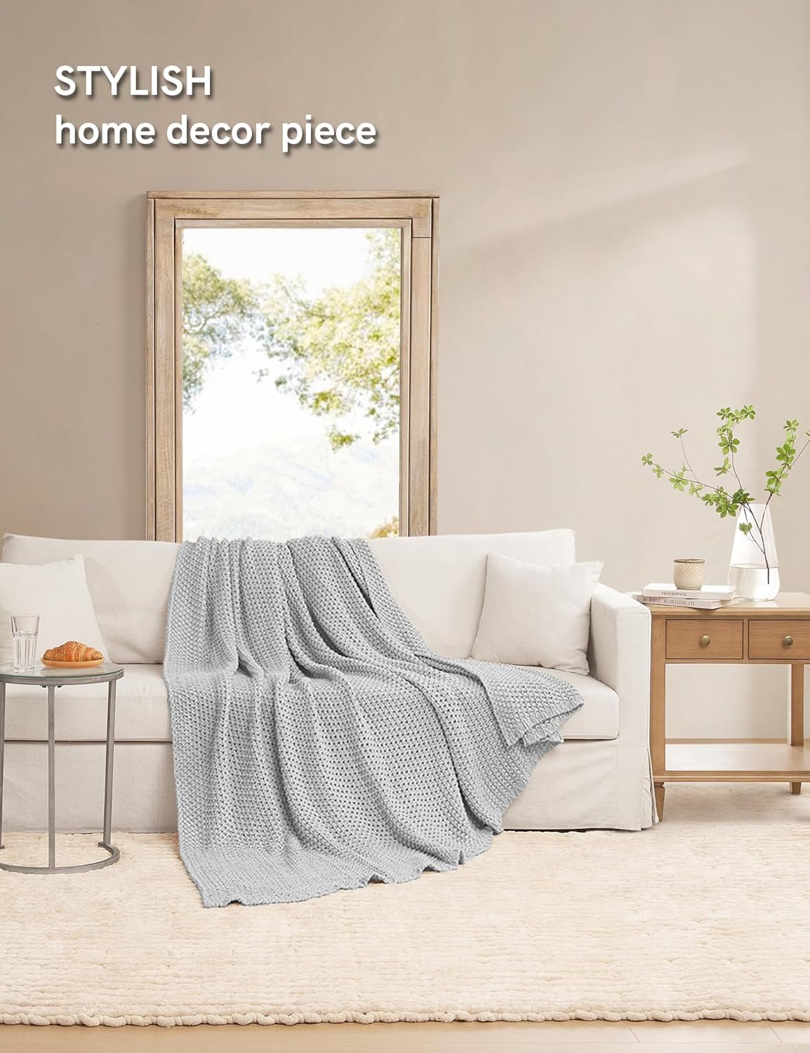 YnM Chunky Cotton Knit Throw Blanket, Cable Knit Throws for Bed Couch Sofa, Comfy & Relaxing
