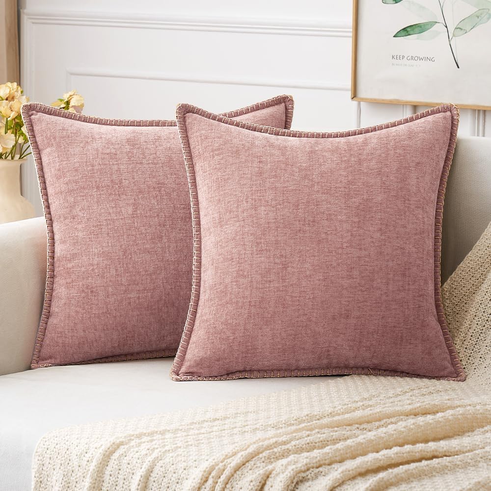 MIULEE Pack of 2 Couch Throw Pillow Covers 20x20 Inch Blush Pink Farmhouse Decorative Pillow Covers