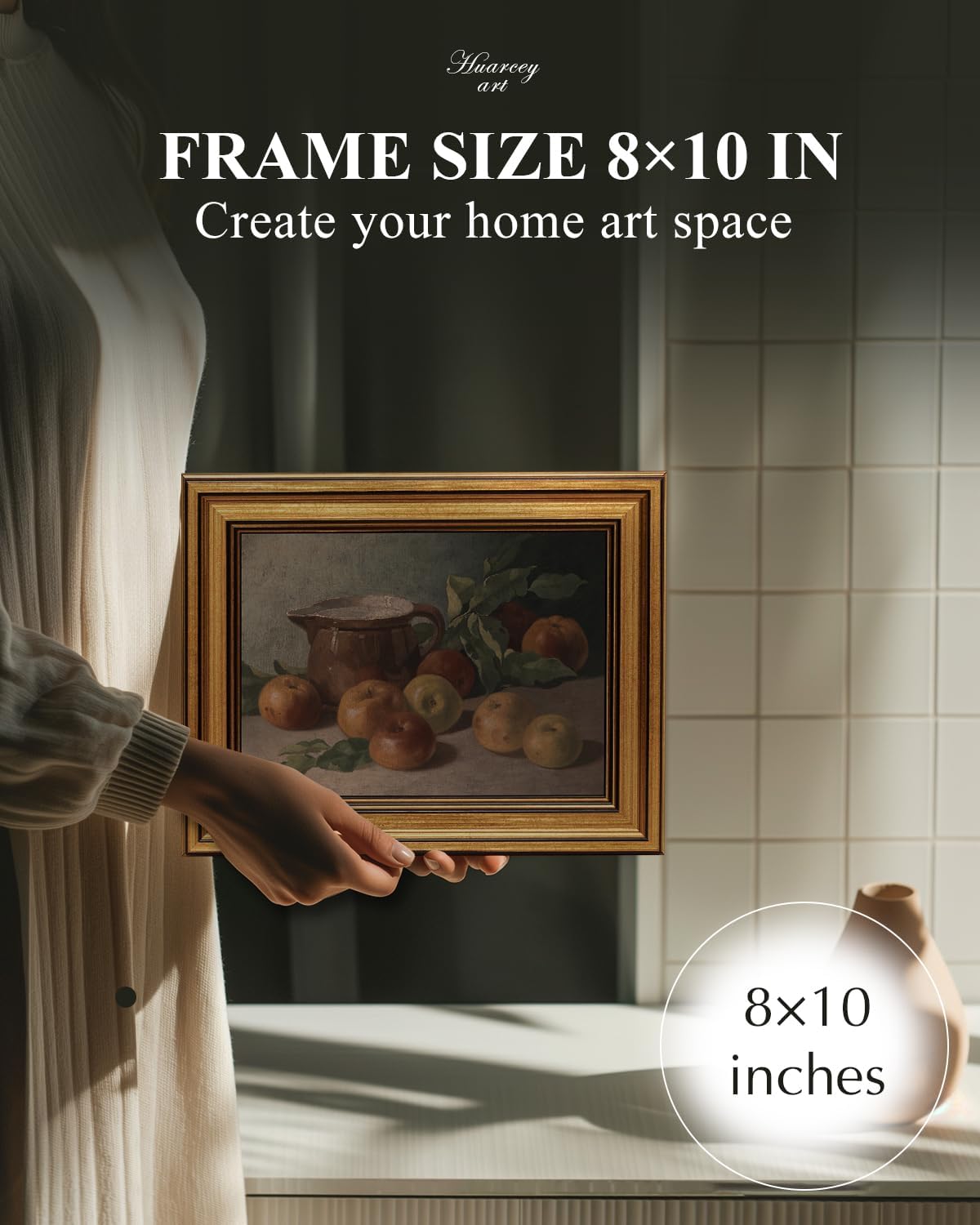 HUARCEY Gold Framed Vintage Wall Art for Living Room Harvest Apples Still Life Oil Painting Artwork
