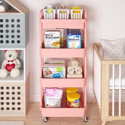 Calmootey 4-Tier Rolling Utility Cart with Drawer,Multifunctional Storage Organizer with Plastic