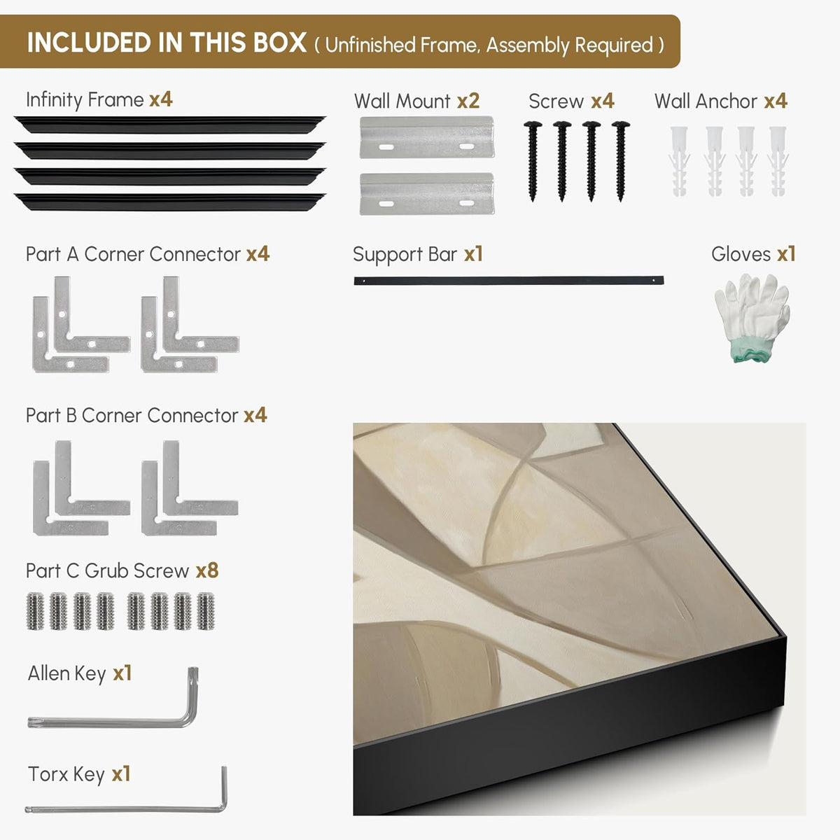 SIGNWIN 24"x46" Extra Large Framed Wall Art Neutral Abstract Geometric in Mid-Century Style