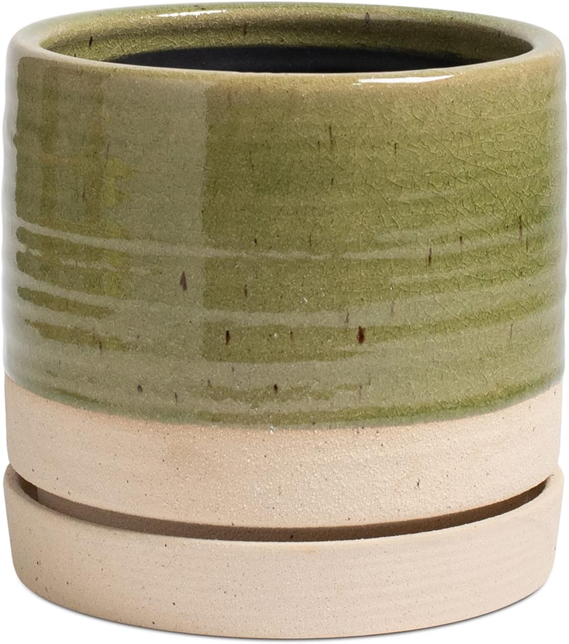 6 Inch Plant Pots, Ceramic Planter Pot with Drainage Hole & Saucer, Indoor/Outdoor Cylinder Round