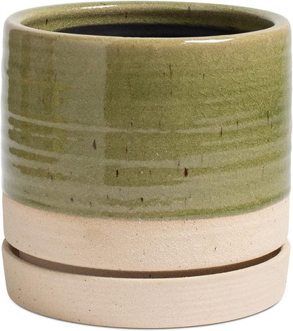 6 Inch Plant Pots, Ceramic Planter Pot with Drainage Hole & Saucer, Indoor/Outdoor Cylinder Round