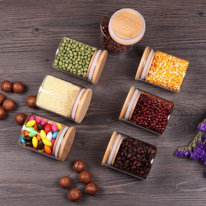 Glass Jars Set,Upgrade Spice Jars with Wood Airtight Lids and Labels, 6oz 12 Piece Small Food